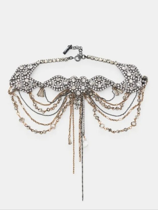 Zara Jewelry - Zara Combination Chain And Rhinestone Choker Necklace - Silver & Gold